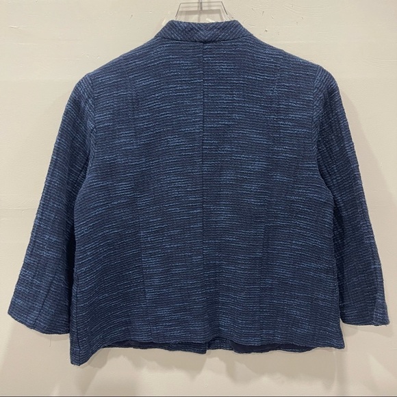 Eileen Fisher Boxy Mandarin Collar Cotton Navy Jacket Small - Picture 2 of 7